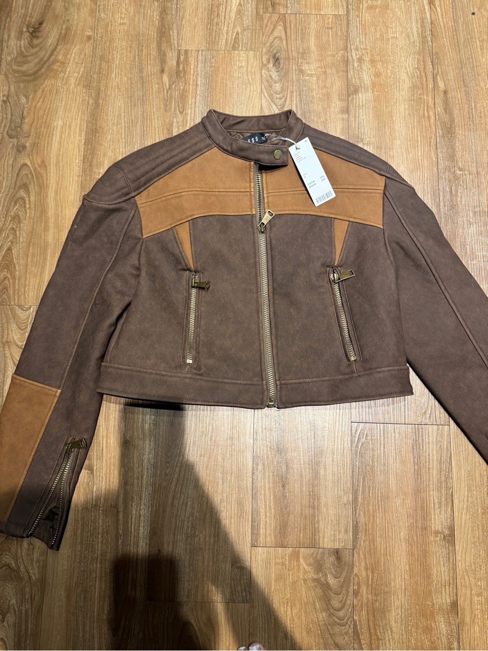 Lioness Two-Tone Brown Cropped Moto Jacket